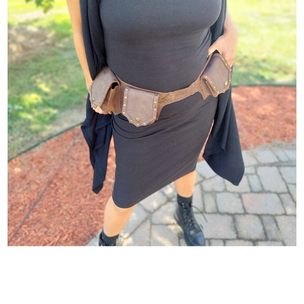 Brown Leather Belt with Pouches